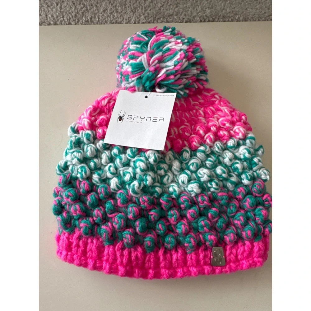 Girls Spyder Brrr Berry Beanie textured popcorn-stitch knit matching pom-pom top